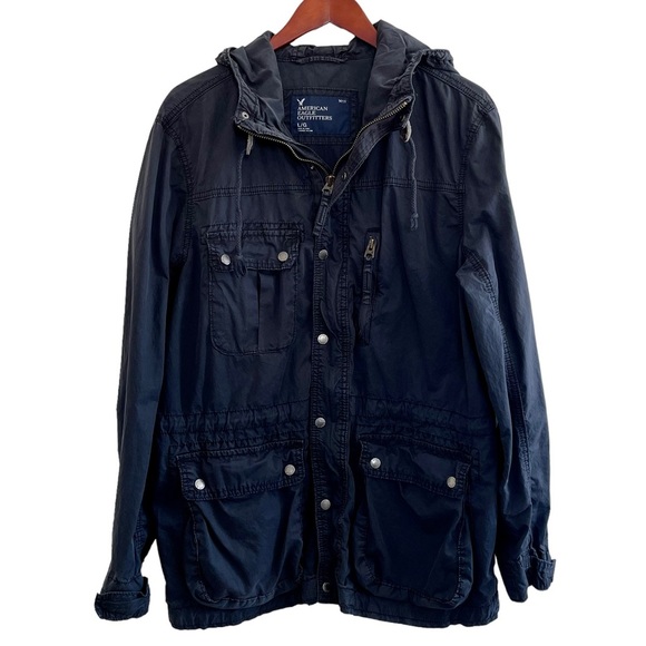 AMERICAN Eagle Oversized Cargo Utility Blue Military Spring Hooded Jacket - Picture 4 of 9